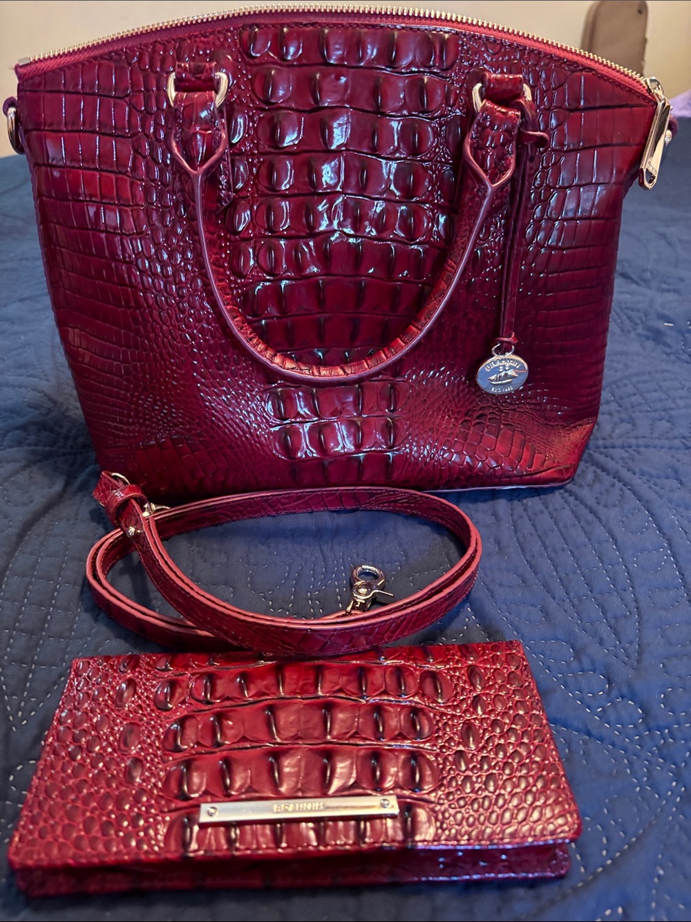 Brighton Deep Burgundy Croc-Embossed Tote with Matching Wallet